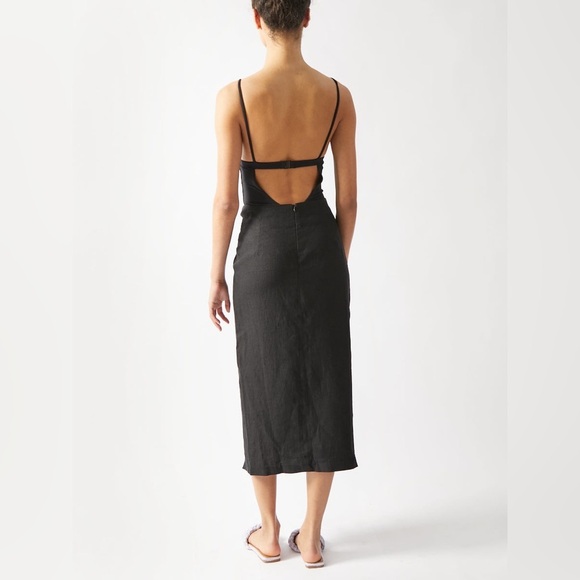Casa | Raki Gaby Black Linen Knot Front Side Slit Midi Skirt EUC Size Medium - Picture 3 of 12